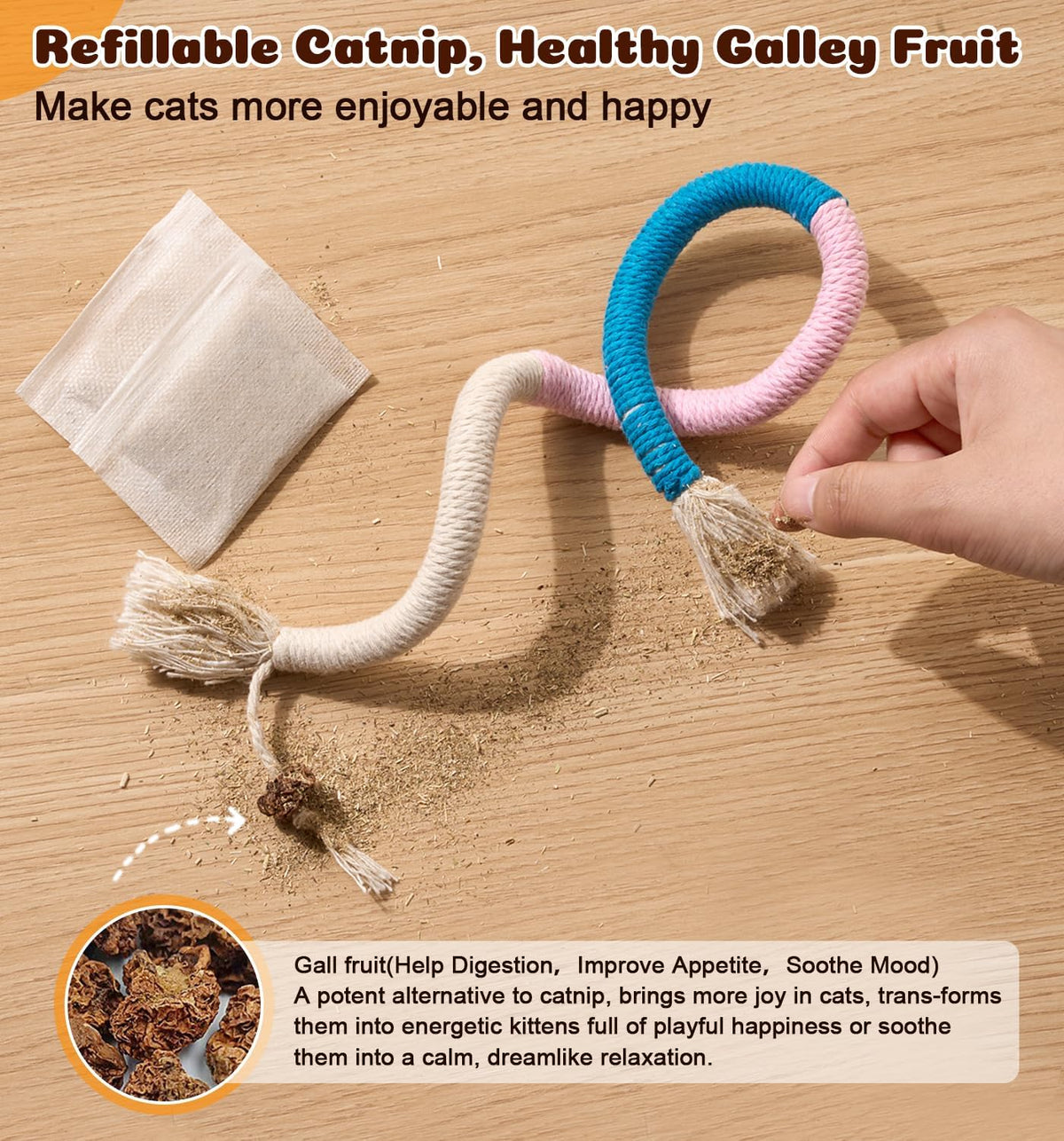 Cat Chew Ropes 4Pcs, Safe Cat Chew Toys for Indoor Cats with Catnip | with Gall Fruit,Safe Teeth Cleaning Chew Toys,Interactive Kitten Nip toys for All Breeds,19.5 inches,Boredom Buster