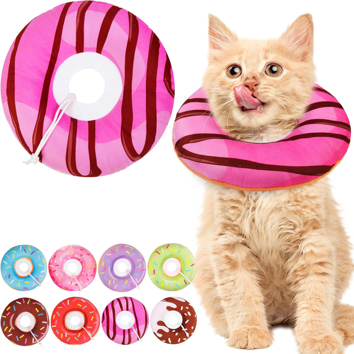 Cat Cone Collar Soft, Cute Cat Donut Collar After Surgery, Adjustable Kitten Recovery Cones to Stop Licking, Lightweight Neck Elizabethan Collars for Cats Kittens (Chocolate Pink, Small)