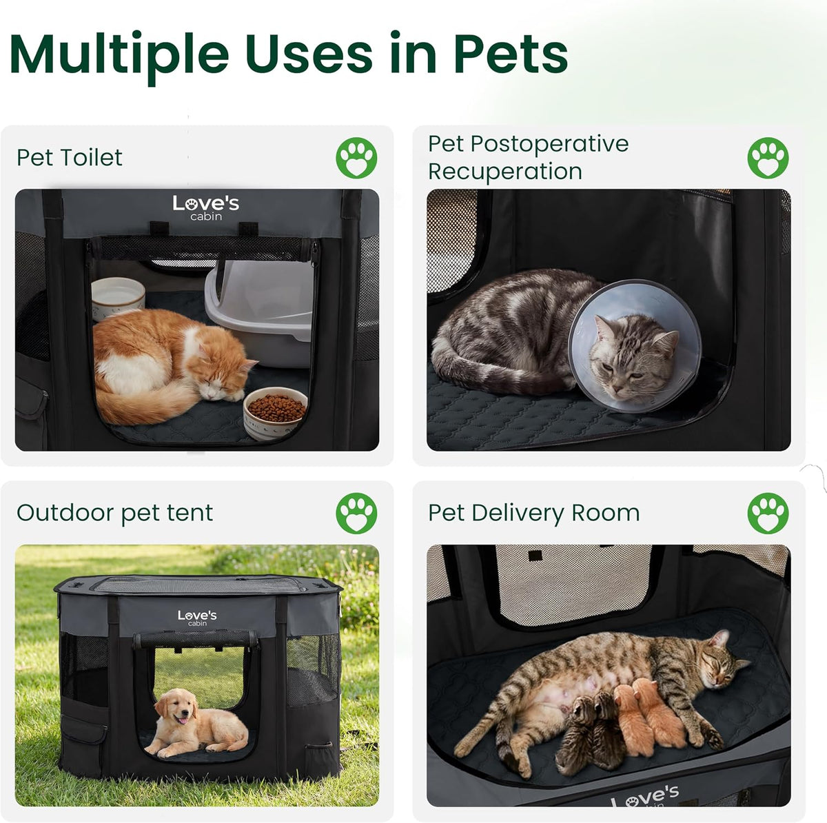 Love's cabin Dog Playpen Cat Pet Puppy Pen,Portable Playpens for Dogs Indoor Outdoor Travel Camping Use,Foldable Kennel Tent Crate for Rabbit Small Animals with Carrying Case (Grey with Pad, Small)