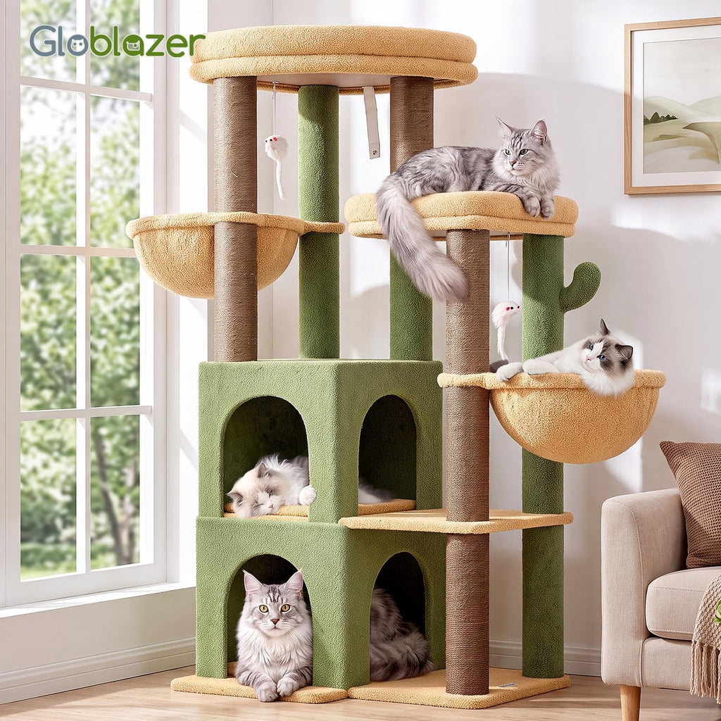 Globlazer Cactus Cat Tree Tower for Indoor Cats Large Adult, S63, Green