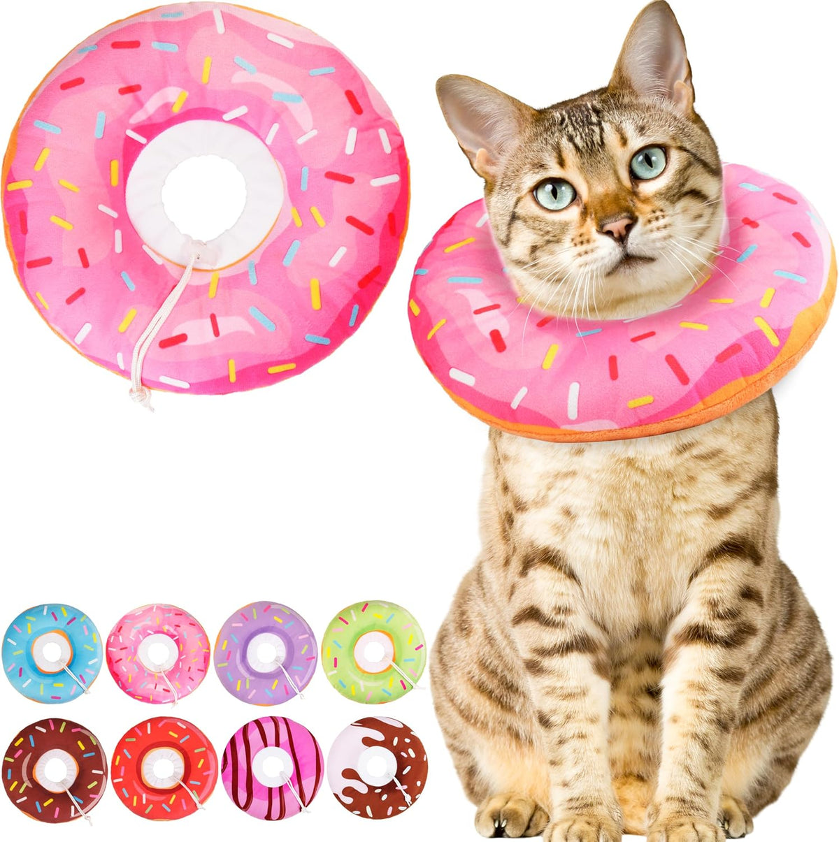 Cat Cone Collar Soft, Cute Cat Donut Collar After Surgery, Adjustable Kitten Recovery Cones to Stop Licking, Lightweight Neck Elizabethan Collars for Cats Kittens (Pink, Medium)