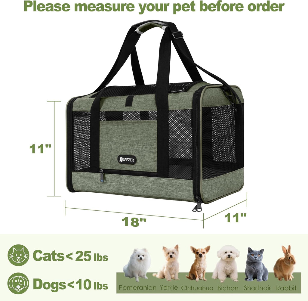 GAPZER Medium Cat Carrier Bag Lightweight, Soft-Sided Small Pet Carry Crate