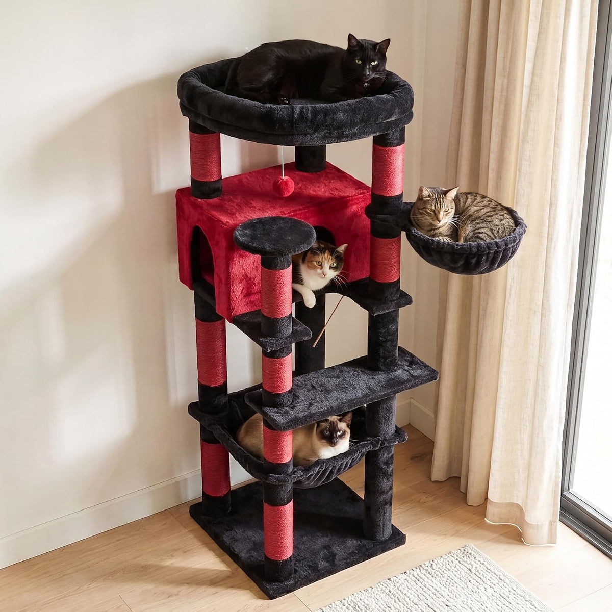 Heybly 53.1" Corner Cat Tree for Large Cats – Interactive Play HCT029BR
