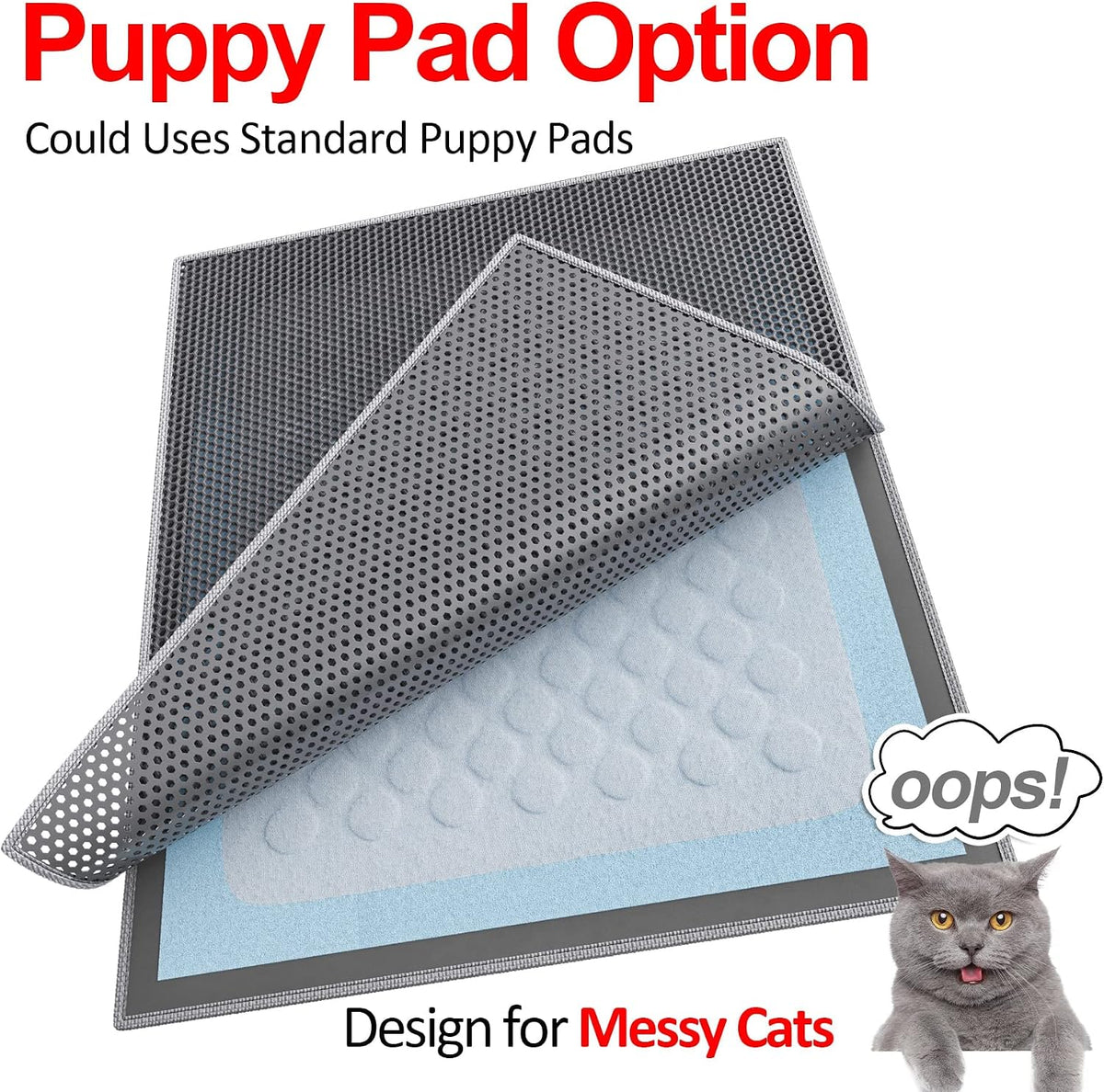 Waretary Cat Litter Mat, 36"x30", Waterproof, Scatter Control, Grey | Double Layer, Urine-Proof, Non-Slip, Durable, Easy to Clean, Paw-Friendly, Safe & Odorless, Fits Large Litter Boxes