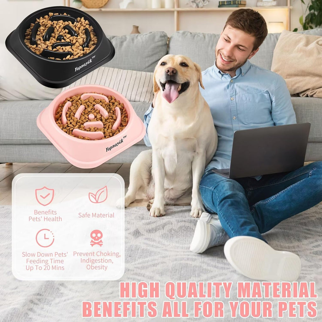 2 Pack Slow Feeder Dog Bowls for Medium Dogs & Cats | Non-Slip Base, Anti-Choking Design, Reduces Bloating & Overeating, Easy to Clean, 1.5-2 Cups