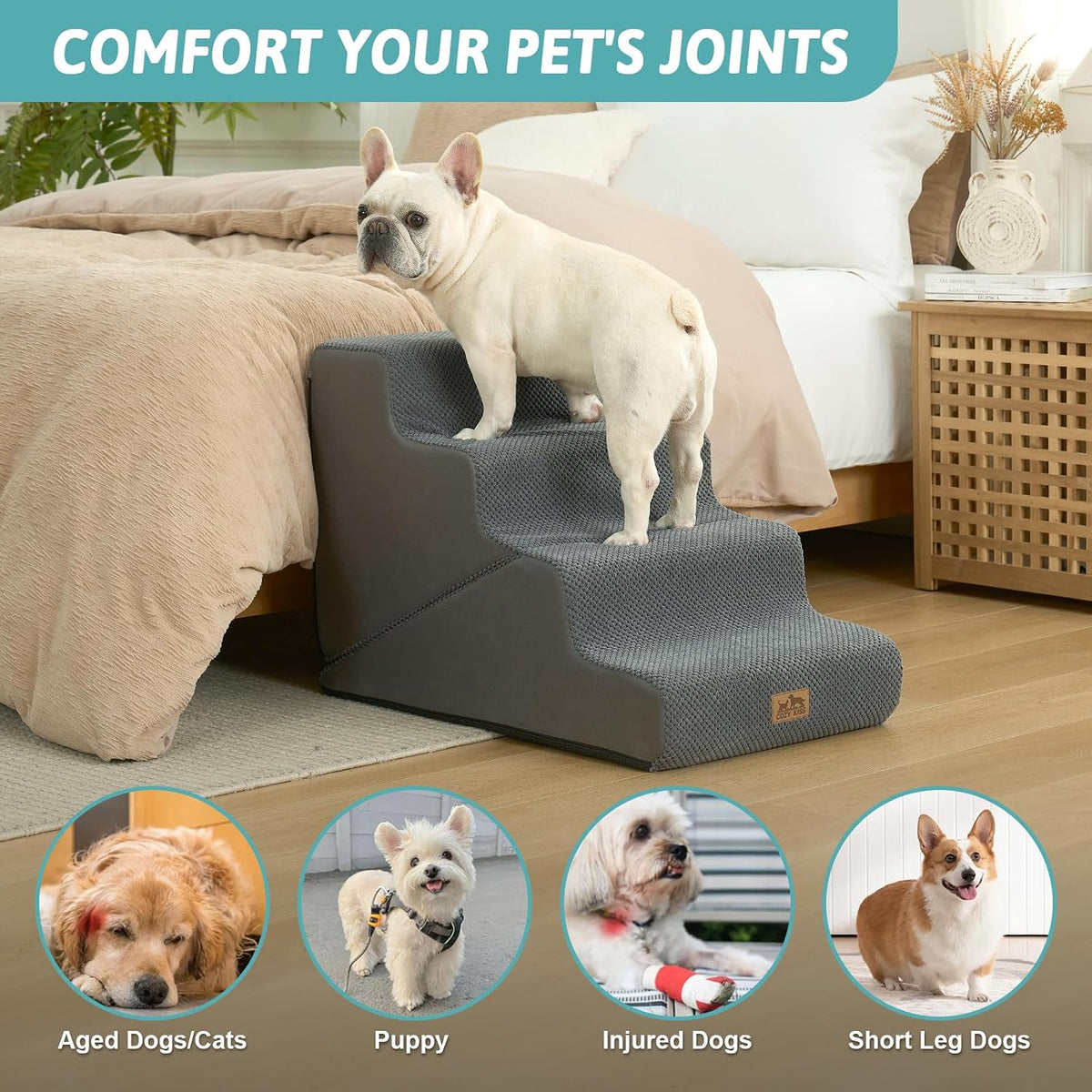 COZY KISS Dog Stairs for Small Dogs, 4-Step 2-in-1 Dog Steps,19.7" H