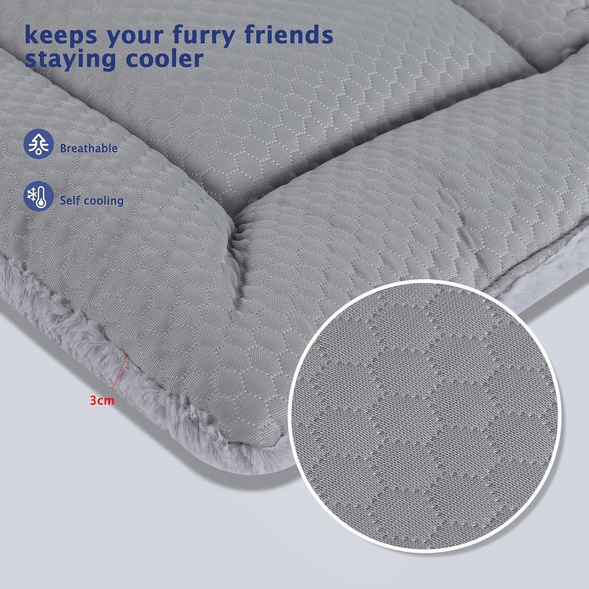 Dog Bed Mat,Crate Pad Reversible,Soft Kennel Pad, Washable Dog Crate Mat (Cool and Warm),Pet Sleeping Mattress for Small Medium Dogs XB009 (48''x30'',Grey)