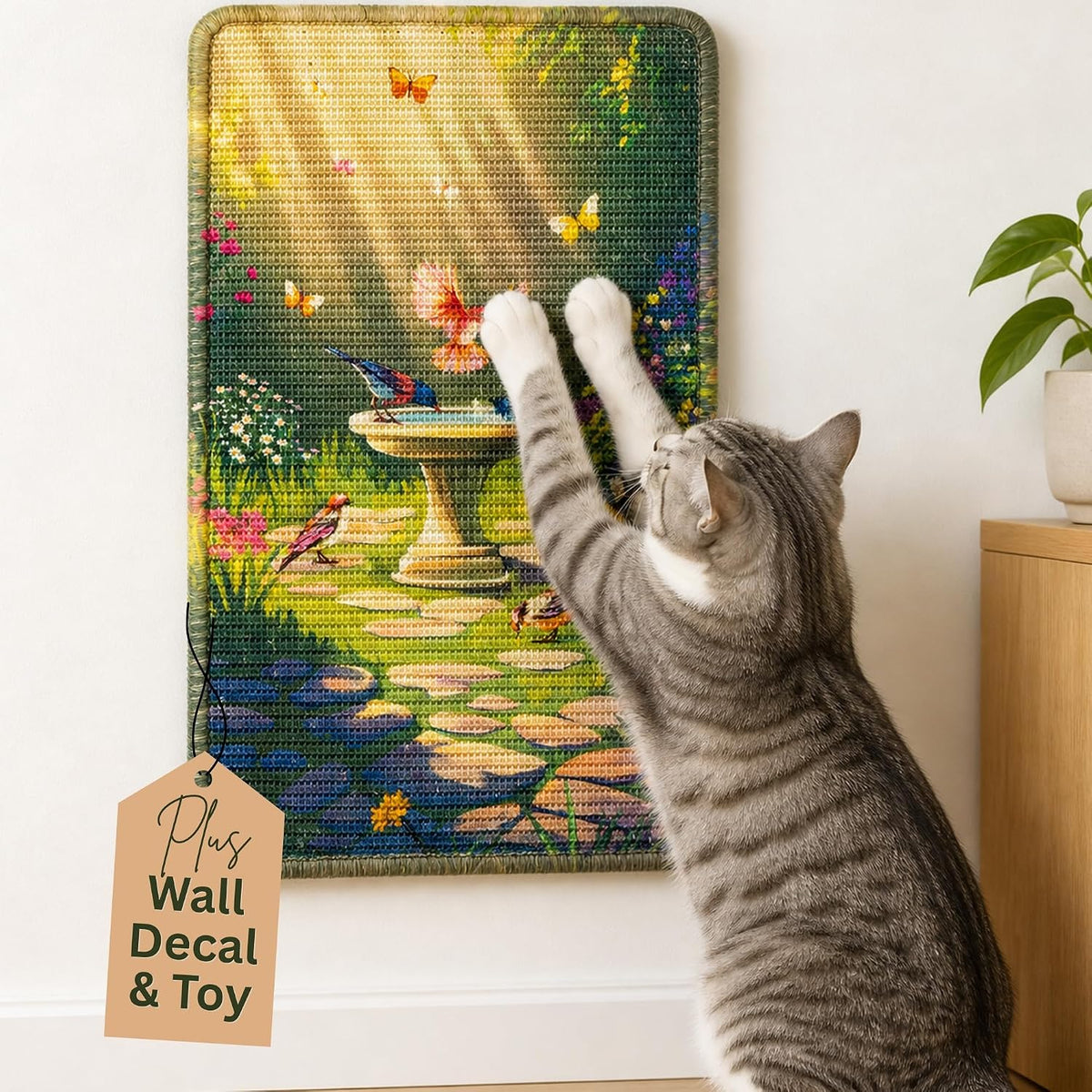 Wall Art Cat Scratcher - Decorative Wall Mounted Cat Scratcher with Removable Decal - Wall Scratch Pad for Cats with Sisal Cat Scratcher - Large Protective Wall Scratchers for Indoor Cats