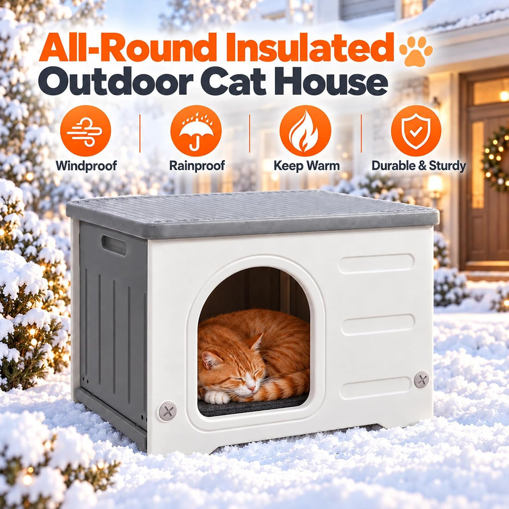 Rockever HDPE Cat House with Liner, Outdoor Waterproof Easy Clean Shelter