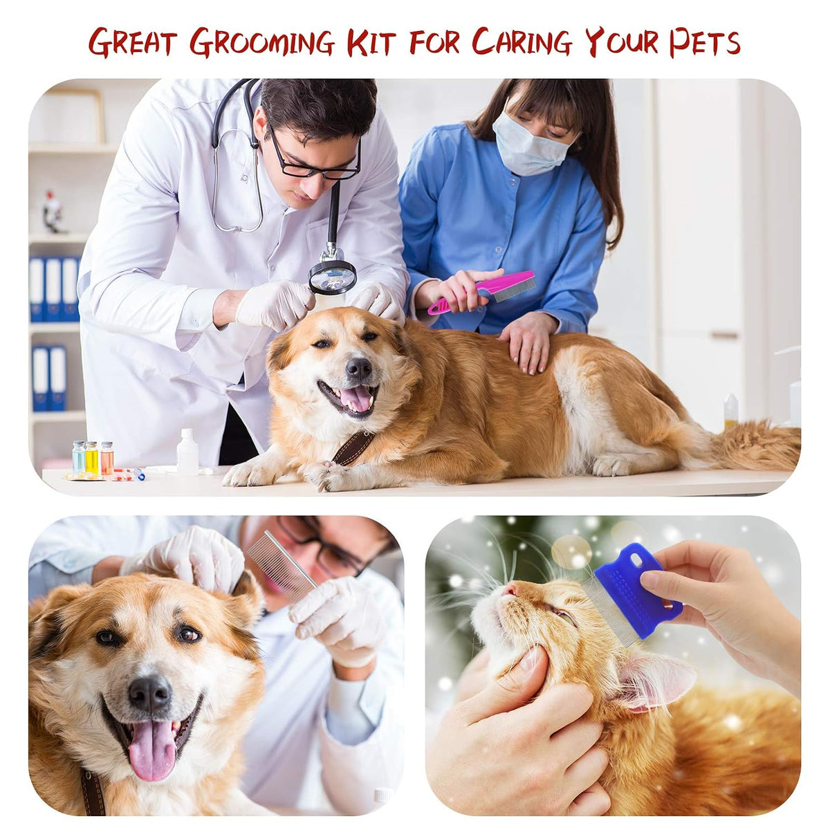 GUBCUB Pets Grooming Comb Kit for Small Dogs Puppies For Tear Stain Remover, 2-in-1 with Round Teeth to Remove Knots Crust Mucus