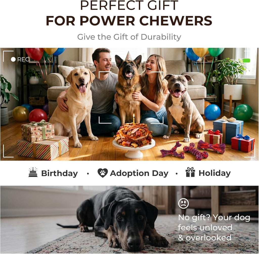 Kseroo 3-Pack Beef Flavored Dog Chew Toys for Aggressive Chewers, Red-XL | Indestructible, Heavy Duty, Rock-Hard Solid Nylon Bones for Medium/Large Dogs 25-100lbs, Tough, Long-Lasting, Keep Them Busy