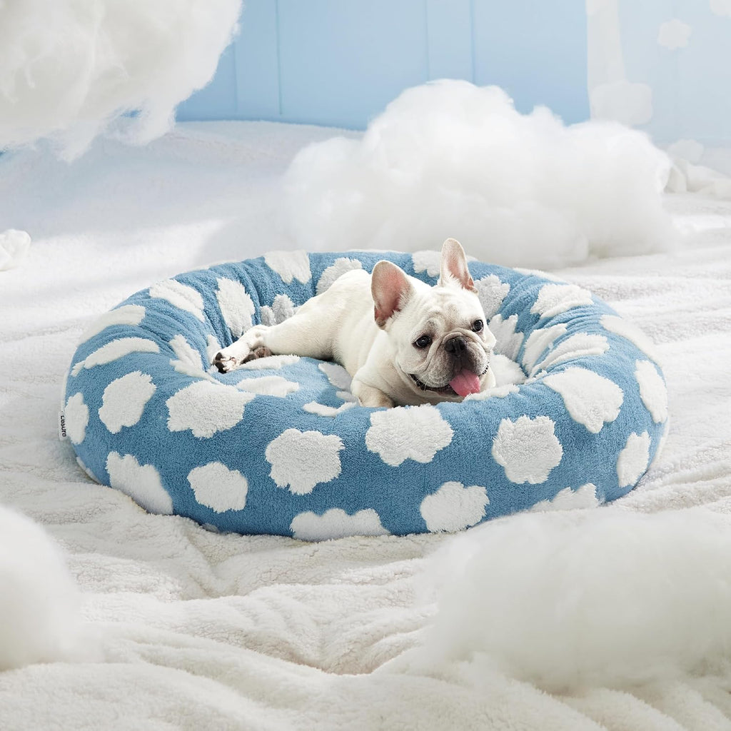 LE SURE Shown on TV Jacquard Donut Dog Beds Medium Sized Dog,Blue 30x30x8in