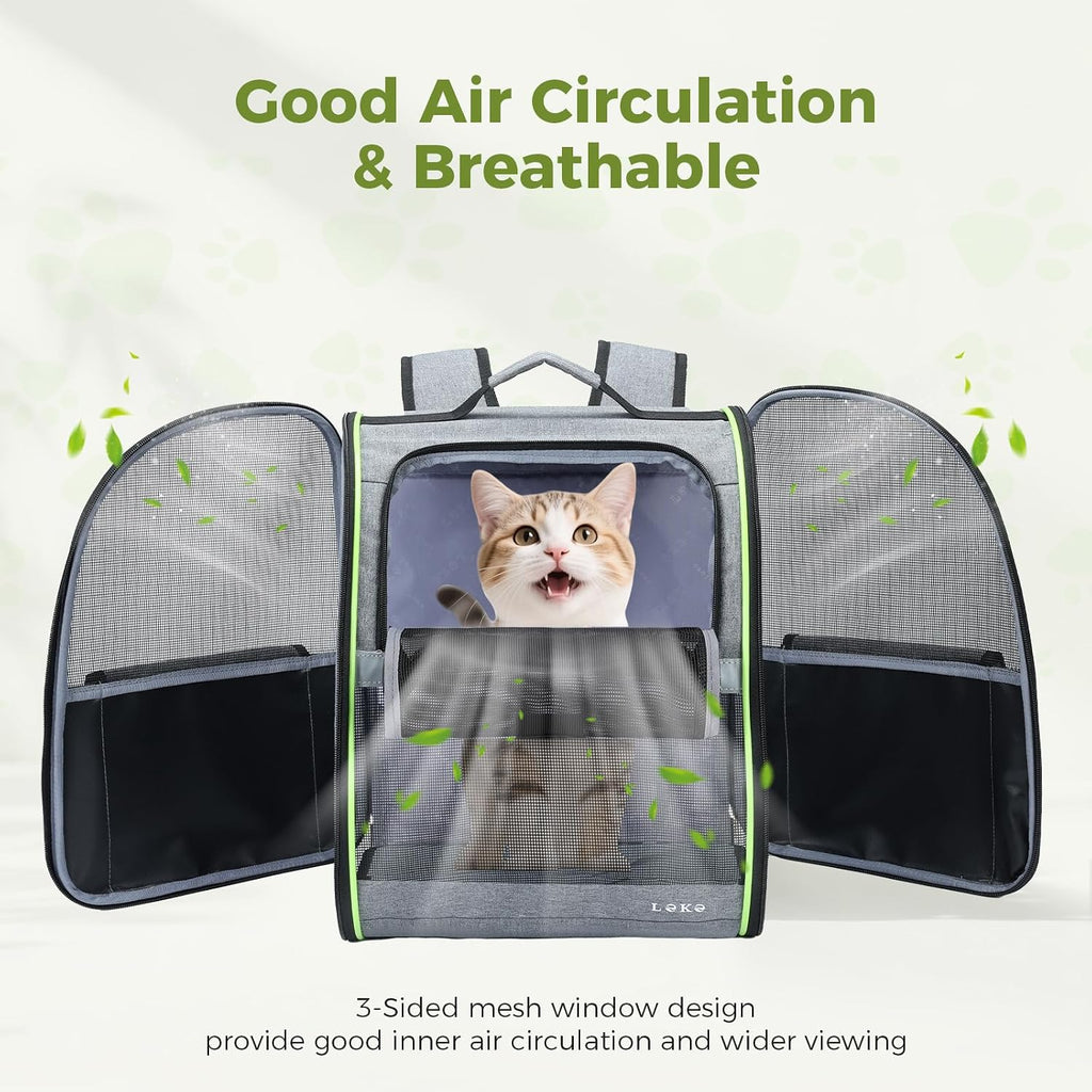Lekereise Cat Backpack Carriers, Dog Carrier Backpacks with Breathable Mesh for Small Medium Large Cats Dogs Puppy Up to 25 Lbs, Pet Foldable Carrying Backpack Ventilated for Travel Hiking Collapsible