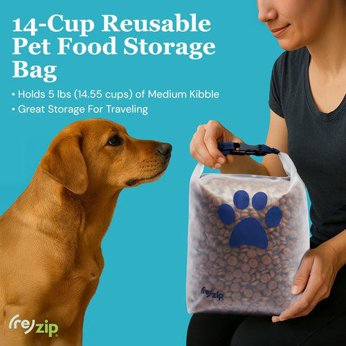 (re)zip Pet Food Storage Bag & Kibble Carrier, 14-Cup Roll Top, Cobalt Blue