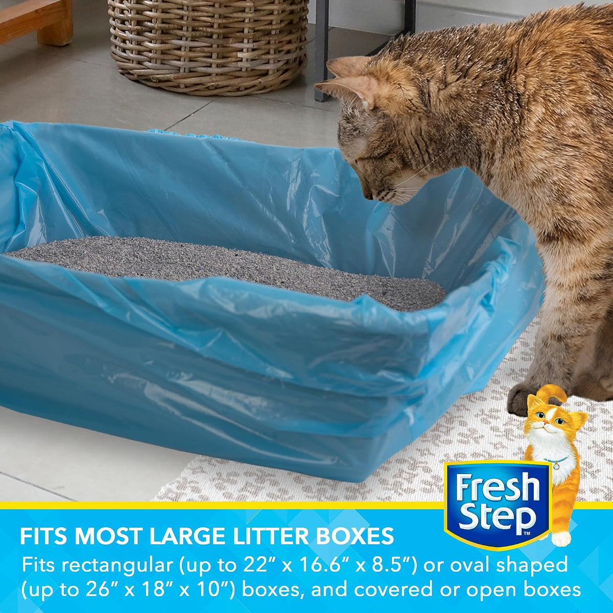 Fresh Step Drawstring Cat Litter Liners, Scented, 3 ft x 19 in, 15 Count | Heavy-duty drawstring design, for extra-large oval or rectangle pans, easy lift-out cleanup, daily use