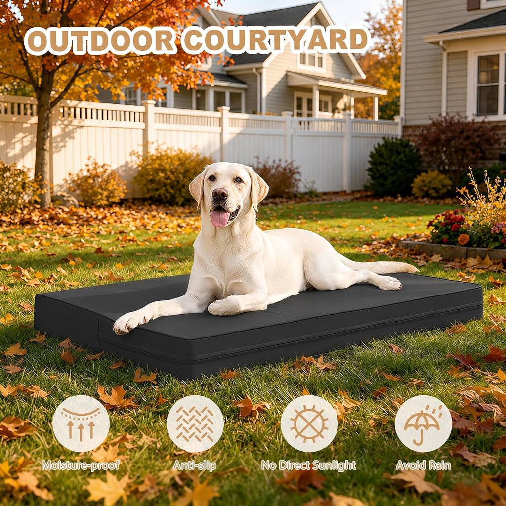 XXL Dog Bed Waterproof Washable, Wipeable Leather Large Crate Pad 48" Black