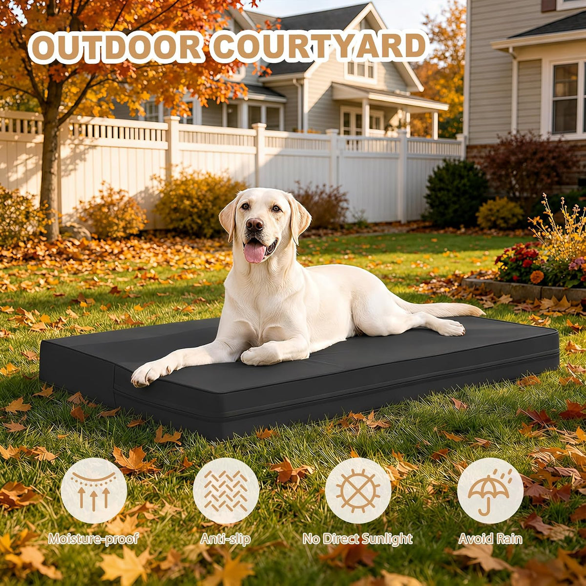 XXL Dog Bed Waterproof Washable, Wipeable Leather Large Crate Pad 48" Black