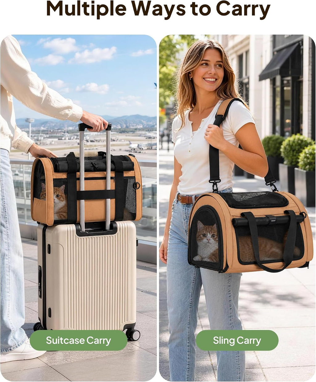 Backpackable Cat Carrier 17"x11"x11", Soft-Sided Collapsible Pet Carrier