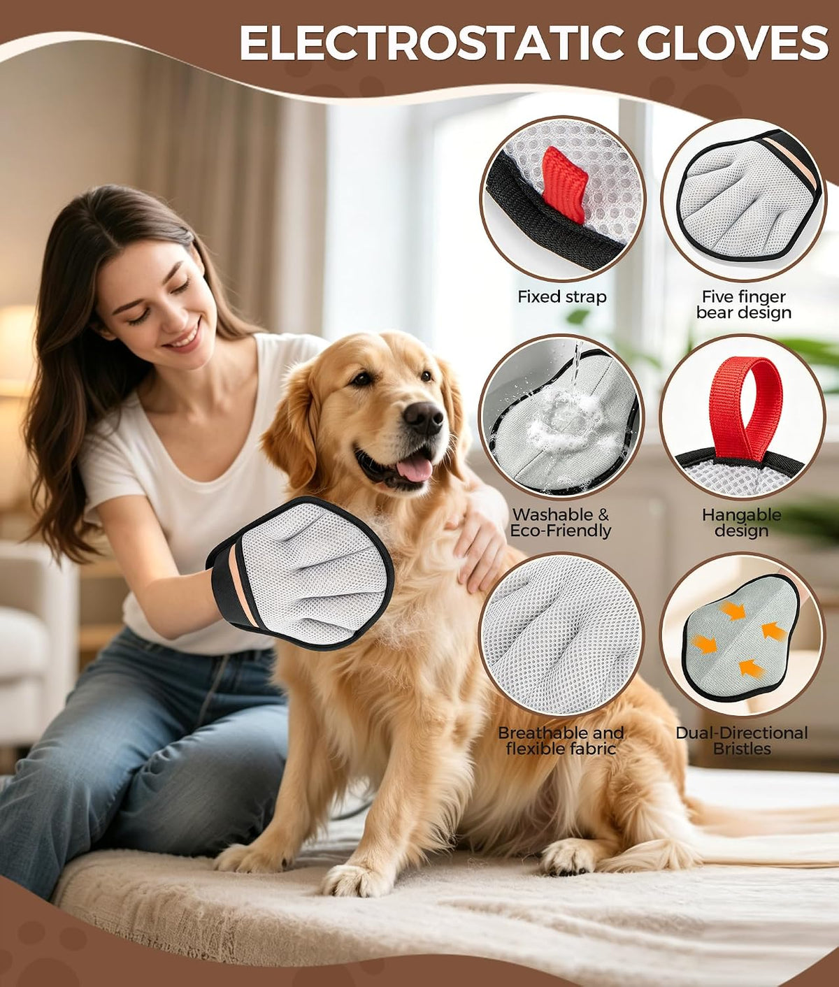 Pet Hair Removal Glove for Dogs & Cats, Magic Pet Hair Remover for Furniture Carpet Clothes Laundry, Reusable Multi-Surface Cleaning Tool, 1 Pack, Grey