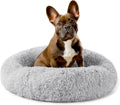 PetAmi Calming Donut Dog Bed, Washable Faux Fur, 23 Inch Small, Light Grey