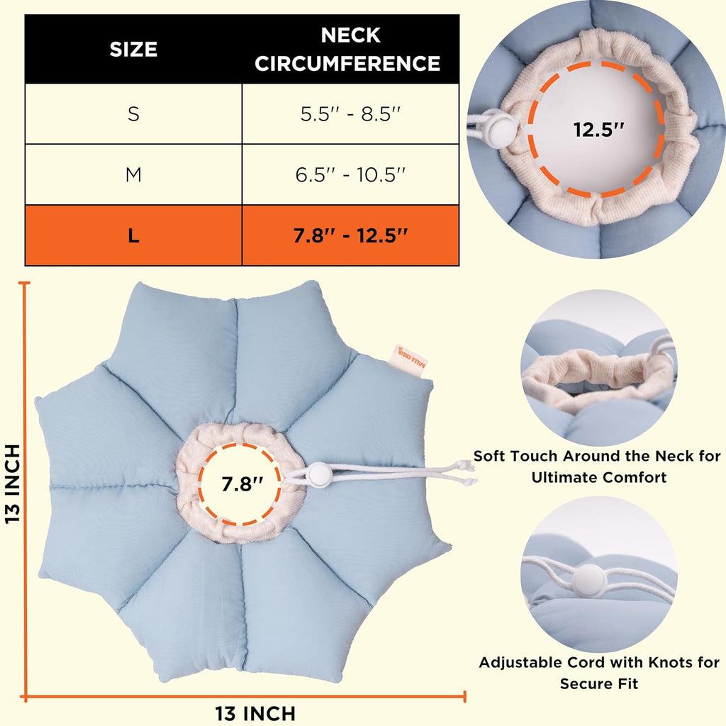 Puffy Crew Soft Cat Cone Collar, Adjustable Waterproof Recovery Collar, Lightweight Elizabethan e Collar for Cats of All Breeds (Blue, Large, Neck Circumference 7.8'' - 12.5'')