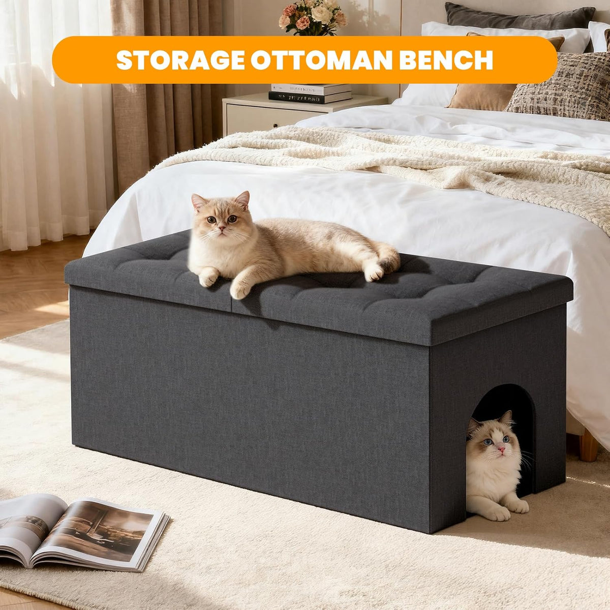 3-in-1 Cat Litter Box Enclosure Furniture, X-Large, Dark Grey