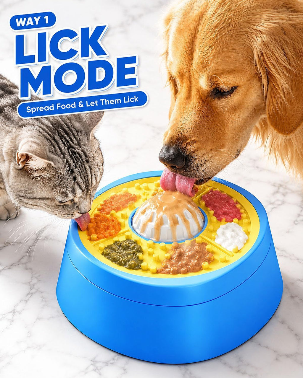 Interactive Slow Feeder Dog Bowl with Rolling Lick Ball for Liquid Treats