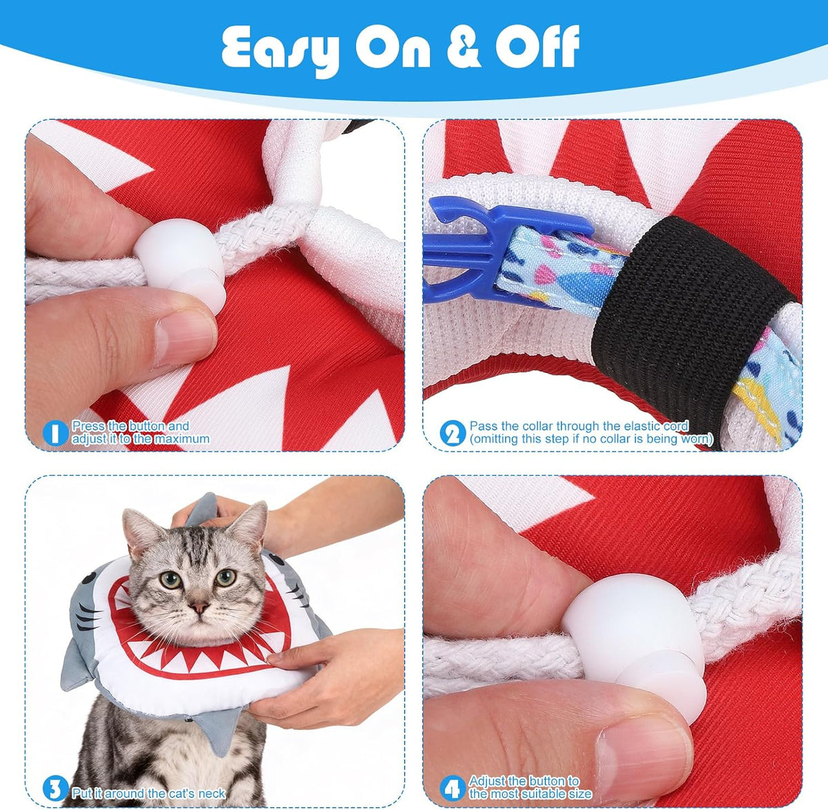 EXPAWLORER Cat Cone Collar Soft, Cat Recovery E Collar After Surgery to Stop Licking, Adjustable Waterproof Neck Elizabethan Pet Kitten Puppy Donut Pillow for Cats Wound Healing, Shark