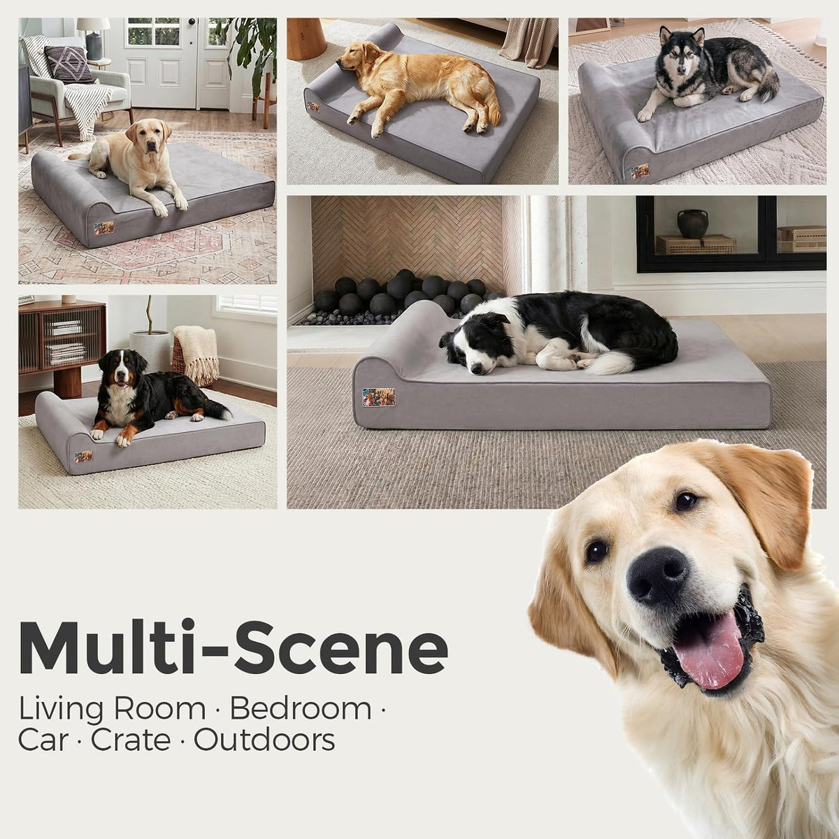 Sytopia Orthopedic Dog Beds for Large Dogs – 4" Extra Thick Memory Foam Pet Couch for Senior Dogs and Great Danes with Waterproof Liner & Washable Cover, Nonskid Bottom, 46"x28"x4", Grey