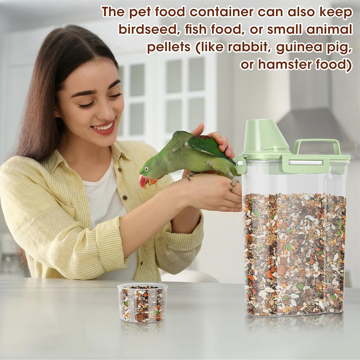 TBMax Small Dog Cat Food Storage Containers 2 Pack, Travel-Friendly Pet Food Container with Spout & Measuring Cup, Kid-Friendly Pet Feeding Dispenser, Portable Dog Treat Bird Seed Container