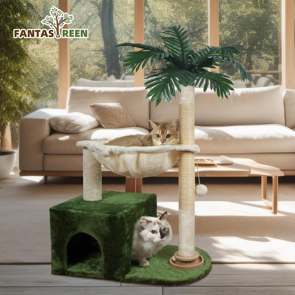Fantasreen Cat Tree 38'' Tower with Large Hammock, Track Balls for Indoor Cats