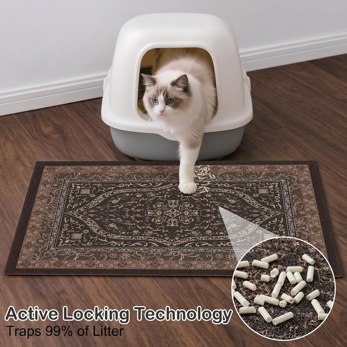 Glittme Cat Litter Mat, 47"x35" Non-Slip Washable Trapping Mat for Cats | Litter Trapping Mat With Thick PVC Coil To Catch Scatter, Soft On Paws And Waterproof Bottom To Protect Floors