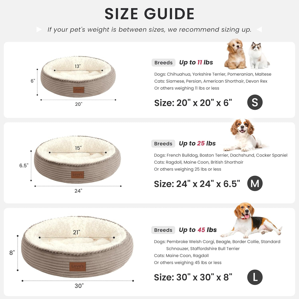Love's cabin Round Donut Cat and Dog Cushion Bed, 20in Pet Bed for Cats or Small Dogs, Anti-Slip & Water-Resistant Bottom, Super Soft Durable Fabric Pet beds, Washable Luxury Bed Khaki