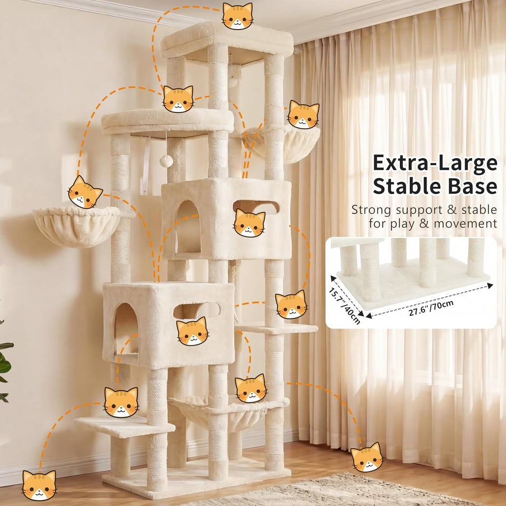 Heybly Cat Tree, 74.8-Inch Spacious & Tall Cat Tower for Large Cats HCT062MJ