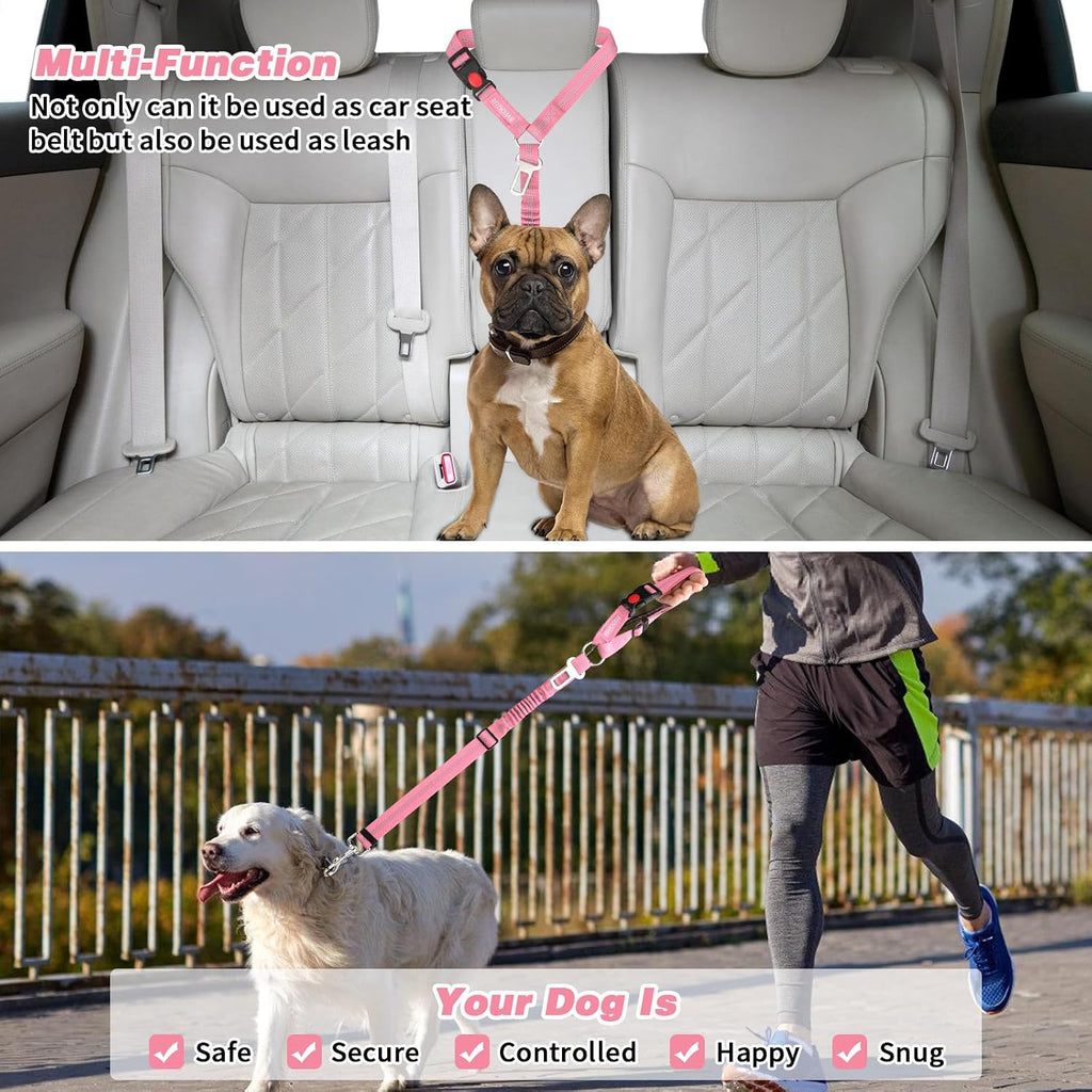 BWOGUE 2 Pack Dog Seat Belt for Car, Elastic Bungee Buffer Safety Seat Belt