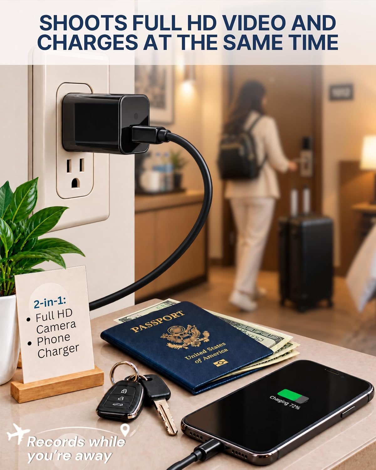 Plug-in Full HD Dome Camera - Premium Reliable 1080p Pet Cam with Motion Detection - Easy No-WiFi Setup & Data Protection - Ideal for Pet Nanny Use, with 64GB Card
