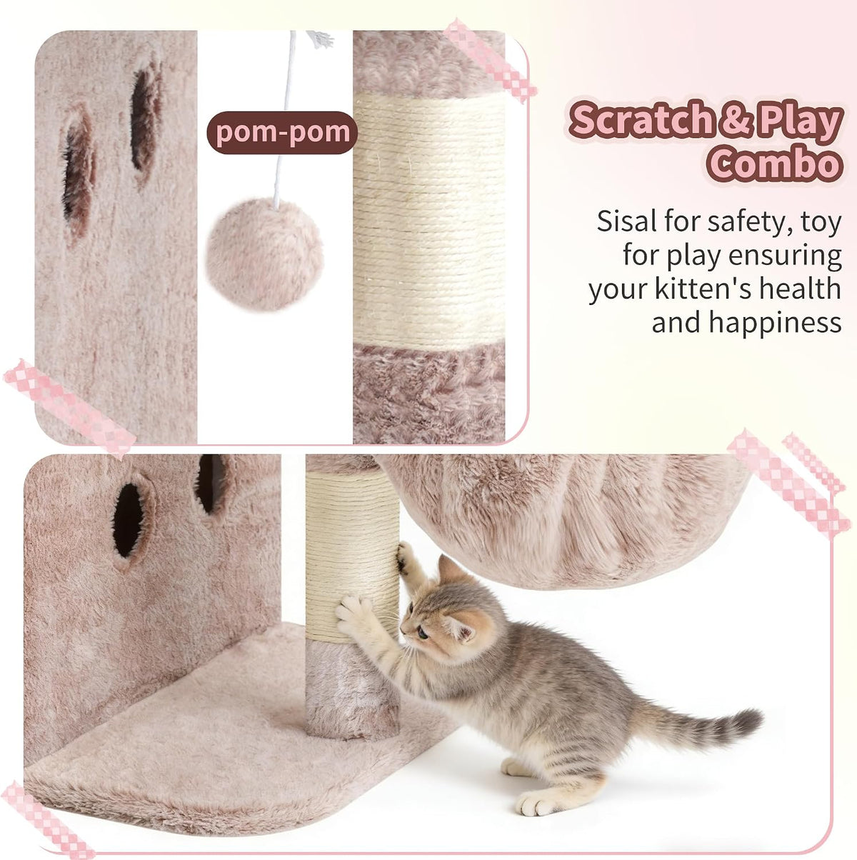 Heybly 25.6" Cat Tree for Large Cats with Big Perch & Dual Condos HCT204SMU