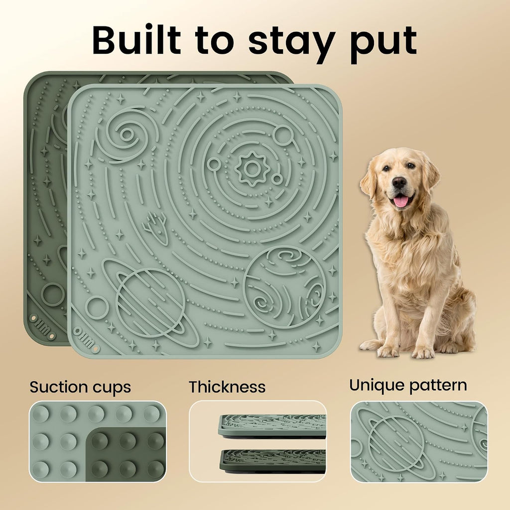 OHMO Large Lick Mat for Dogs&Cats, Space Pattern, 2pcs, Camo&Sage Green | Pet Enrichment Toys, Slow Feeder, Textured Silicone Surface, Strong Suction Cups, Anxiety&Boredom Relief, Easy-Clean