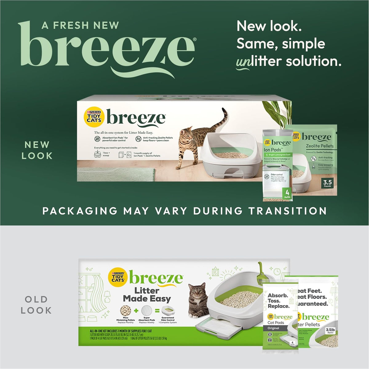 Purina Tidy Cats Breeze Cat Litter Box System Kit with Pellets & Pads | Cat litter box with scoop, plus Zeolite pellets and cat litter pads, easy-to-use kit for odor control
