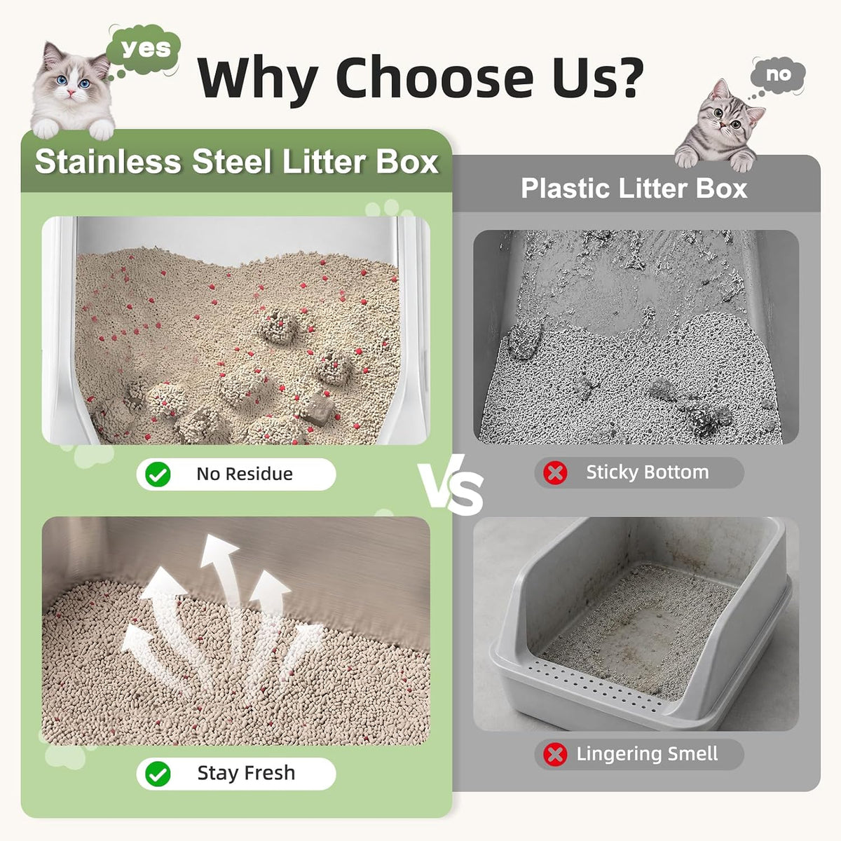 FURTIME Stainless Steel Litter Box with Lid, High Sided Metal Litter Box