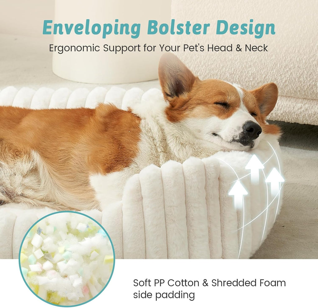 Orthopedic Dog Bed for Medium Dogs & Large Dogs - Washable Rectangle Pet Bed with Anti-Slip Bottom, Soft Calming Cat & Puppy Bed for Indoor Pets (35"x25"x8", Cream)