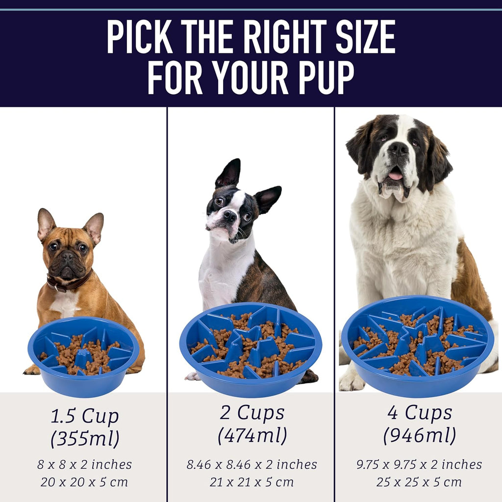Leash Boss 2-Pack Slow Feeder Dog Bowls, 2 Cup, Stainless Steel, White