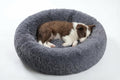 SAVFOX 23 inches Calming Donut Dog Bed - 3X Durable Plush Faux Fur, Machine Washable & Non-Slip, Fits up to 25 lbs, Dark Grey