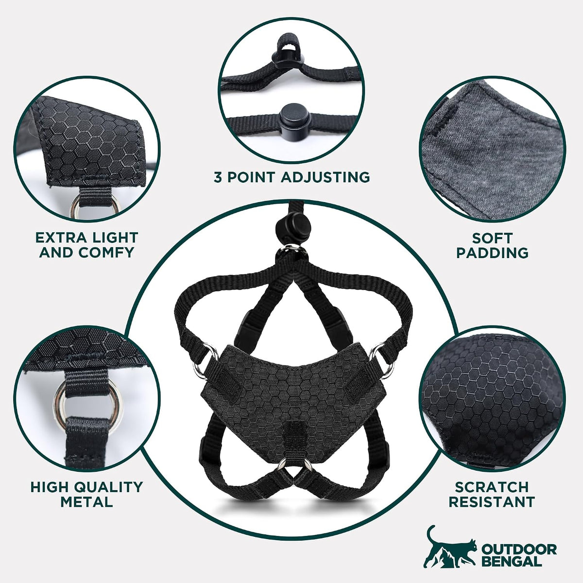 OutdoorBengal Houdini™ Escape Proof Cat Harness and Leash (Black, M/L)