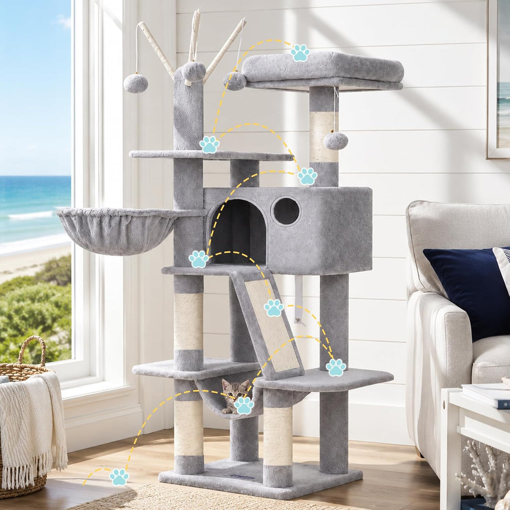 Hey-brother Cat Tree Tower with Padded Platform Bed, Hammock, MPJ019-SW