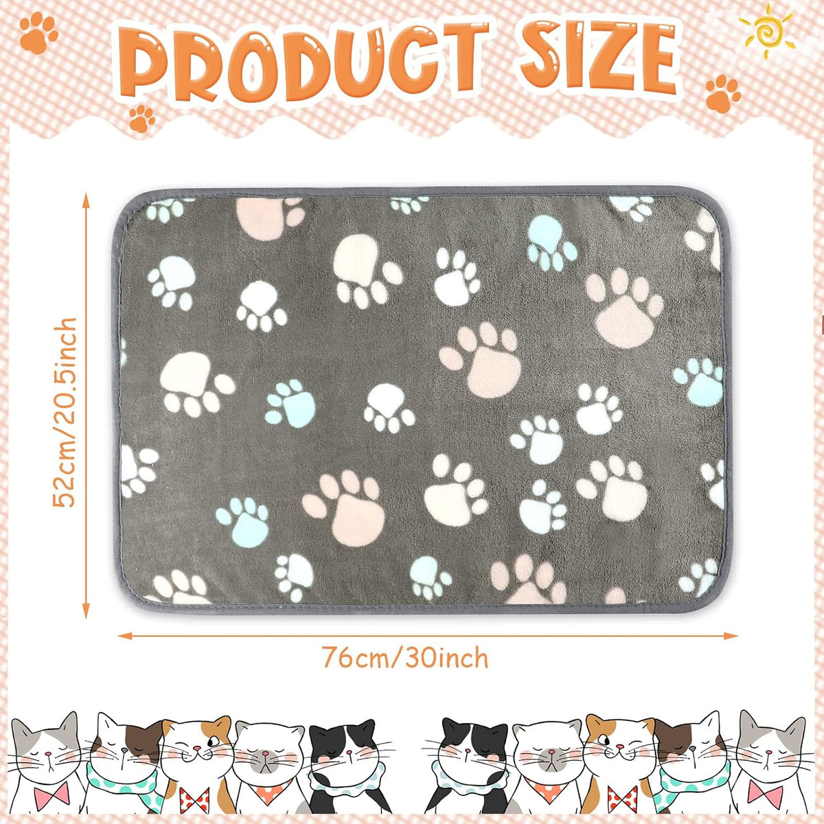 Tatuo 4 Pcs Fleece Dog Blankets for Puppy Cat, Dark Gray, 30 x 20.5 in, Paw