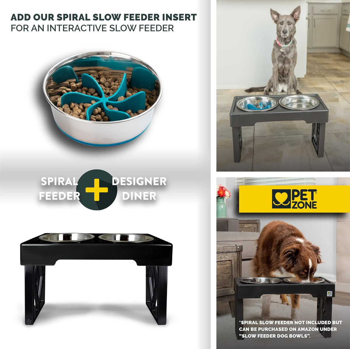 Pet Zone Designer Diner Elevated Dog Bowl Stand, 3 Adjustable Height Levels | 3 Height Adjustable, Includes 2 Stainless Steel Bowls with 7 Cup Capacity Each 
