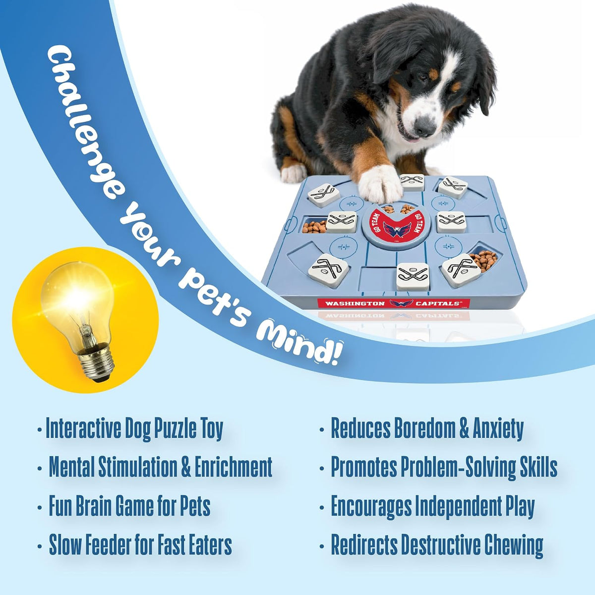 Pets First NHL Washington Capitals Large Puzzle Toy, New Size, Interactive Dog Treat & Slow Feeding Toy