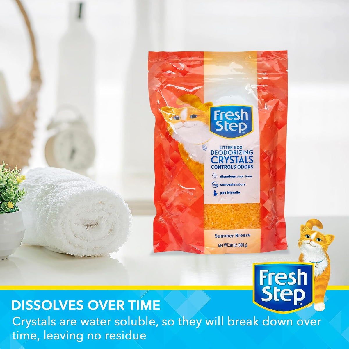 Fresh Step Summer Breeze Cat Litter Deodorizing Crystals, 30 Oz (Pack of 12)