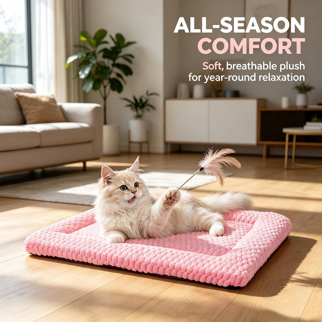 Dog Bed Mat - Dog Crate Pad - Reversible Mat for Pet Comfort - Soft Bed Crate Pads with Dual-Sided Design for All Seasons (Pink, 18" L x 14" W x 1.5" Th)